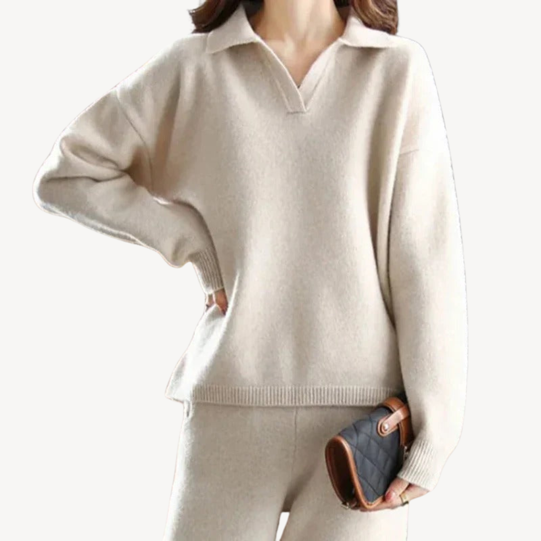 Casual Polo Knit Sweater Set for Women