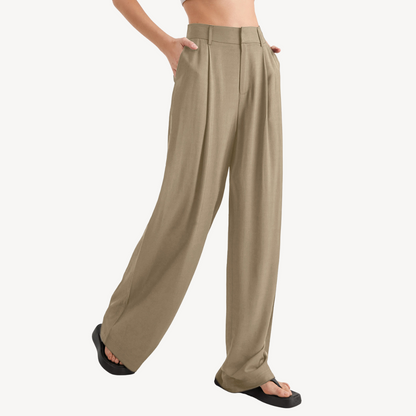 Women's Polyester Pleated Wide Leg Pants