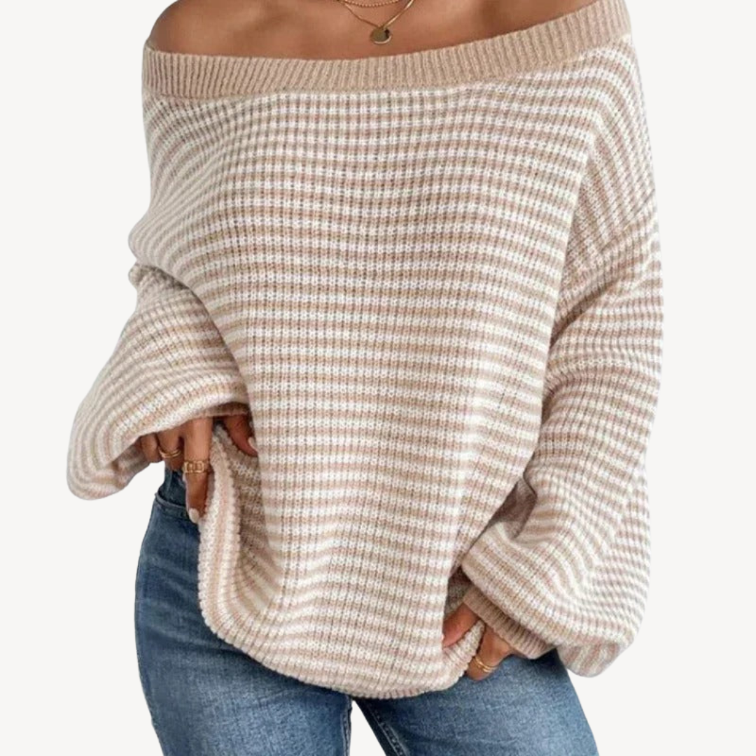 Striped Off-Shoulder Knit Sweater for Women