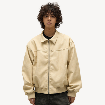 Men's Faux Leather Bomber Jacket