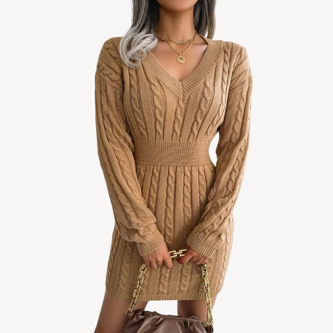 Cable Knit V-Neck Dress