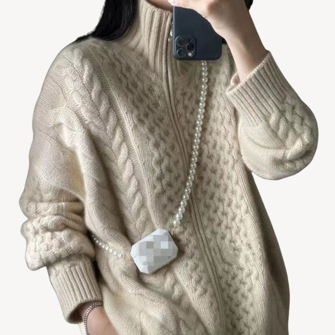 Cable Knit Zip-Up Sweater for Women