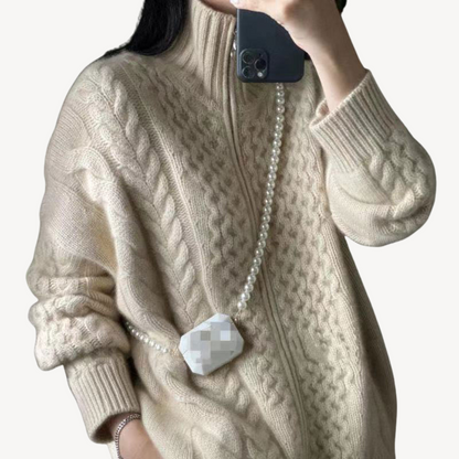 Cable Knit Zip-Up Sweater for Women