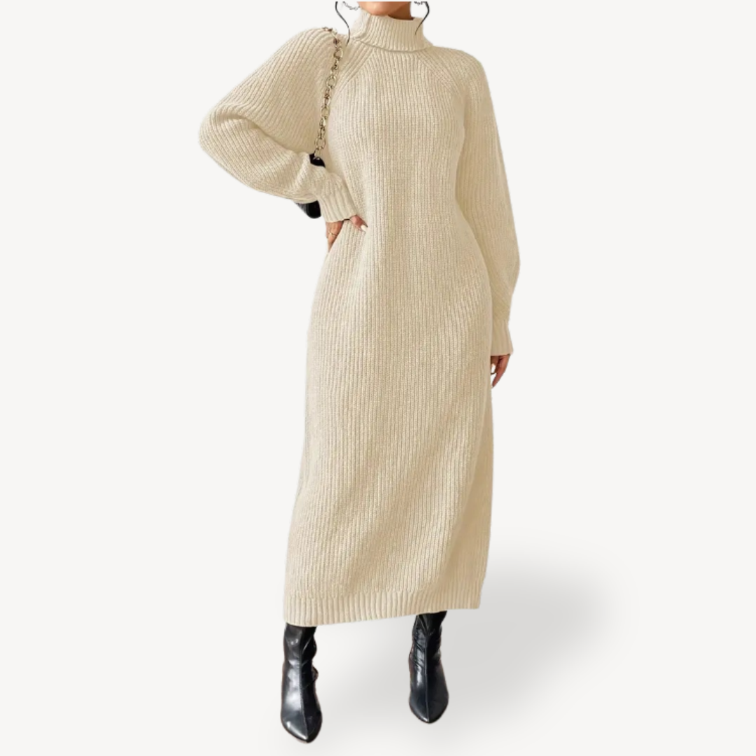 Ribbed Knit Turtleneck Dress for Women