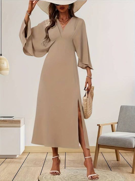 Women's Chic Flared Dress with Ruffled Sleeves - BritishElegance