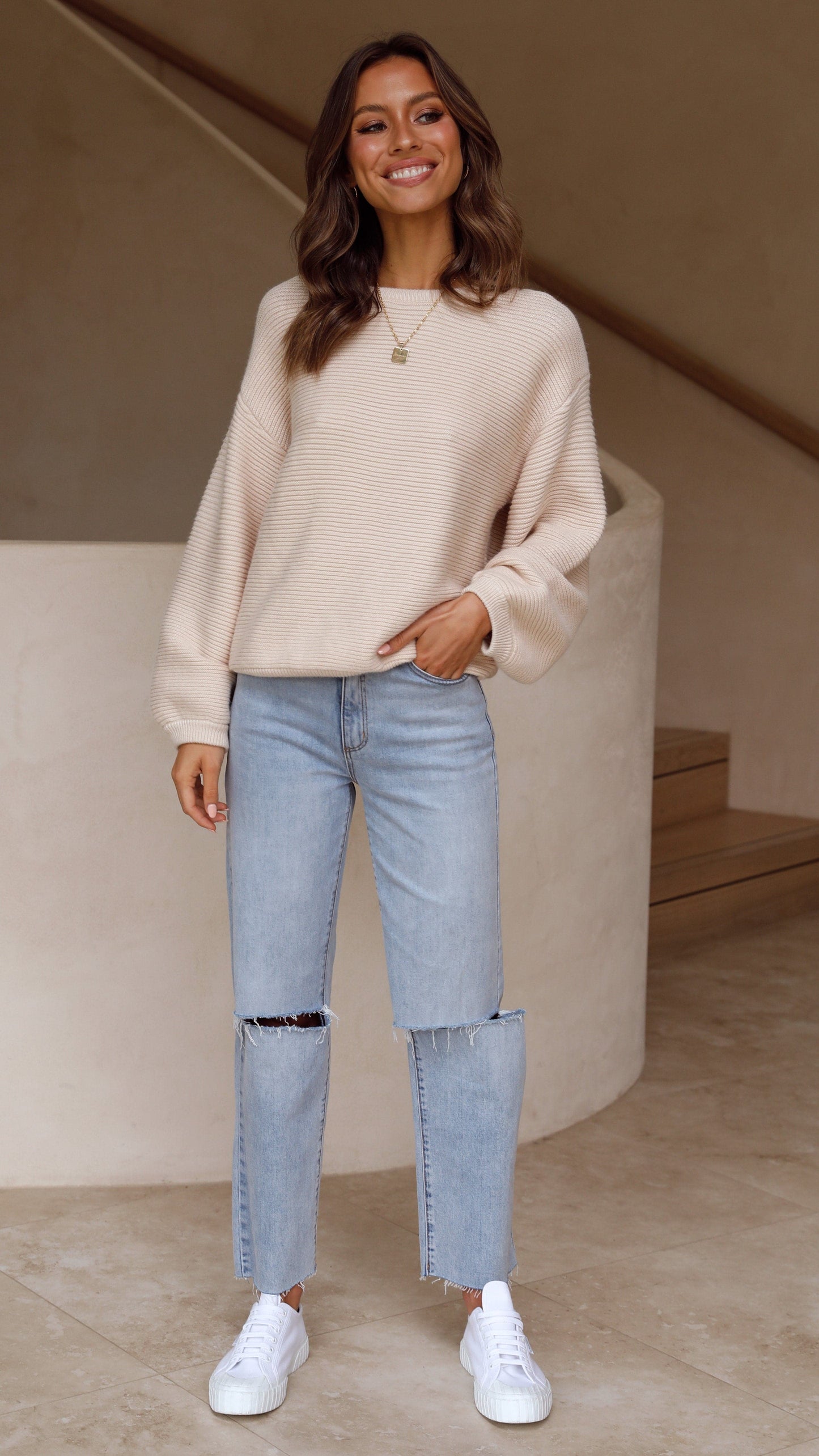 Beige Knitted Women's Jumper - Isabella