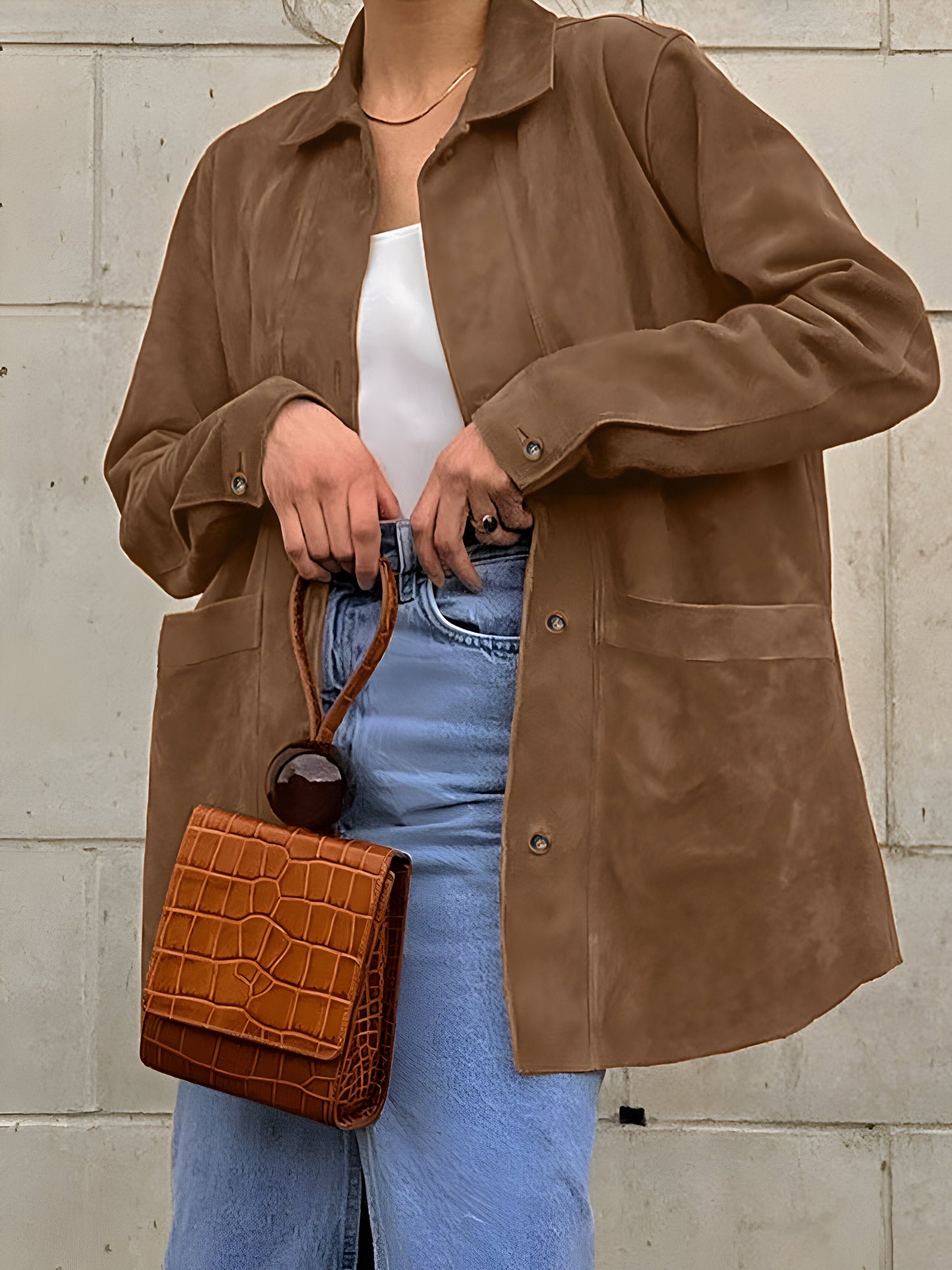 Fashionable Ladies Large Suede Look Jacket - BritishElegance