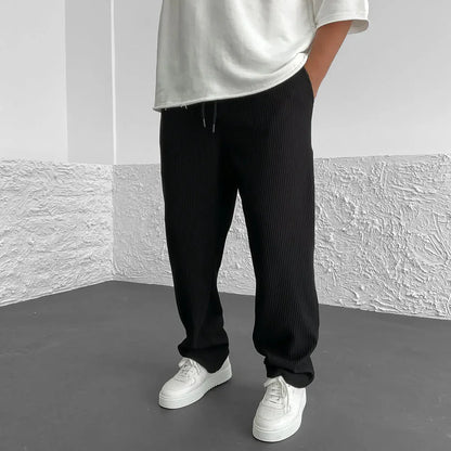 Men's Casual Pinstripe Relaxed Fit Trousers with Drawstring Waist