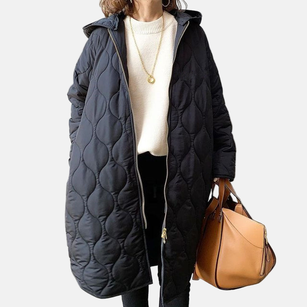 Women’s Quilted Coat – Relaxed Fit – Full Length – Hooded – Soft Padded Cotton Feel