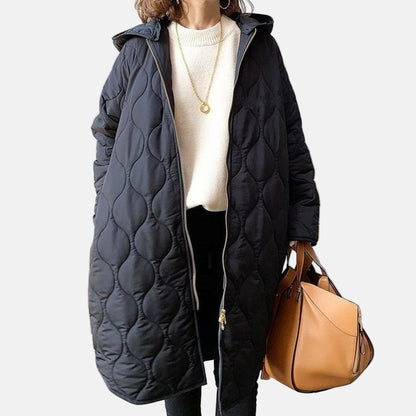 Women’s Quilted Coat – Relaxed Fit – Full Length – Hooded – Soft Padded Cotton Feel