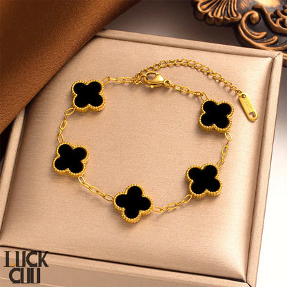 Delicate Floral Charm Bracelet 14K Gold Finish Stainless Steel