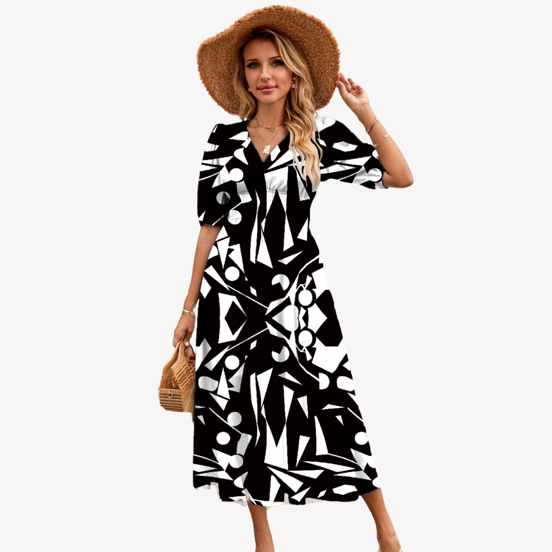 Floral Print V-Neck Midi Dress Women
