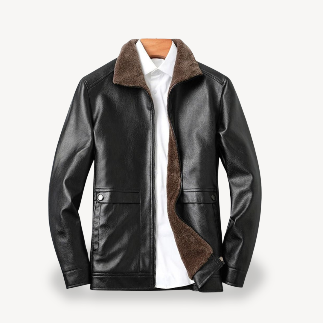 Faux Leather Jacket with Fleece Lining for Men
