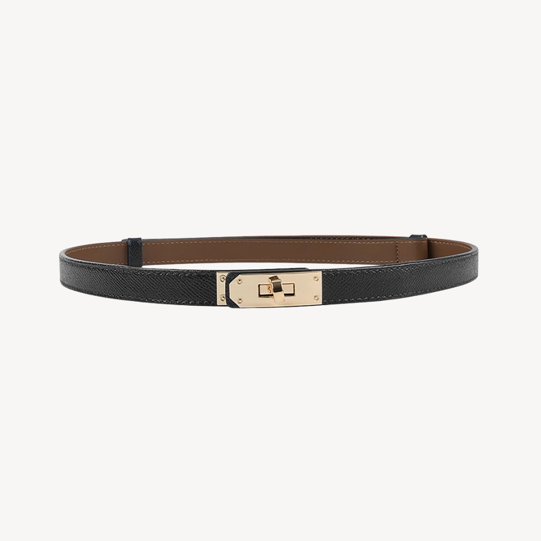 Faux Leather Belt with Gold Buckle for Women
