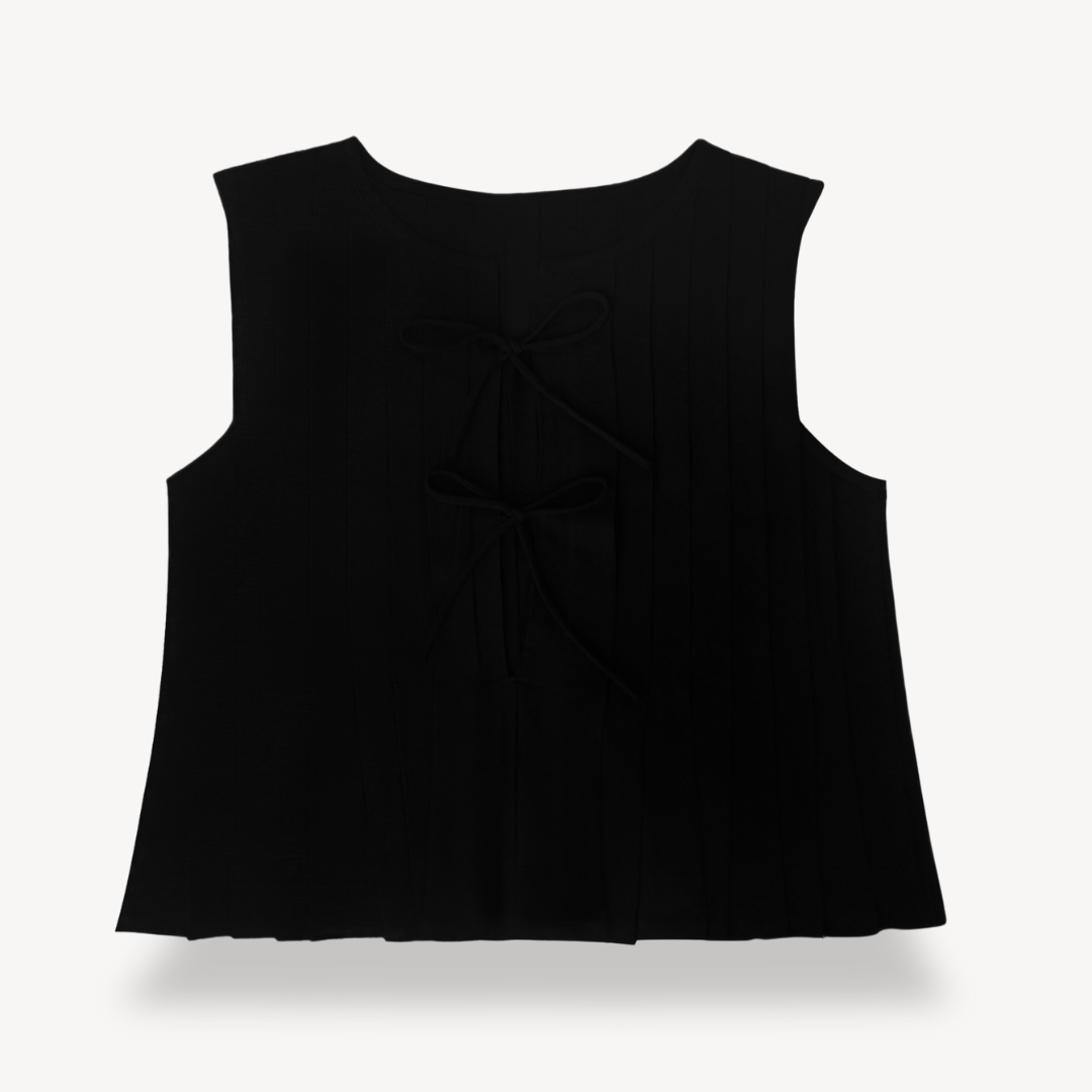 Women's Linen Pleated Tie-Front Top