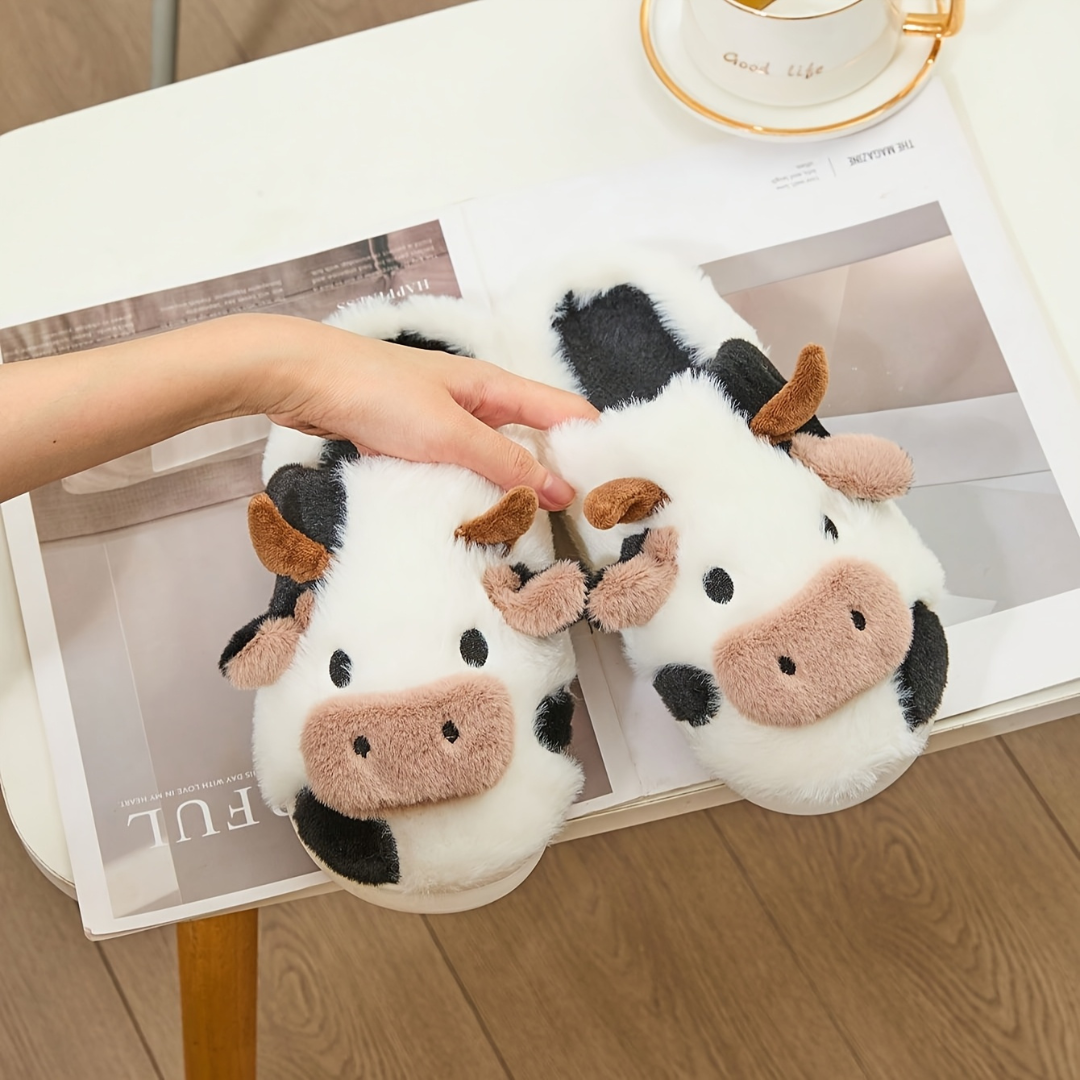 Women's Orthopedic Cow Plush Animal Slippers
