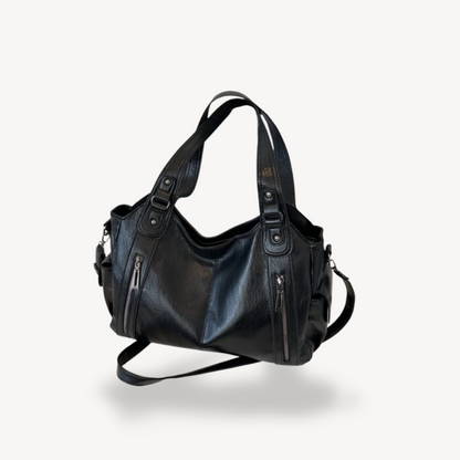 Women's Zippered Shoulder Bag Leather Tote Bag