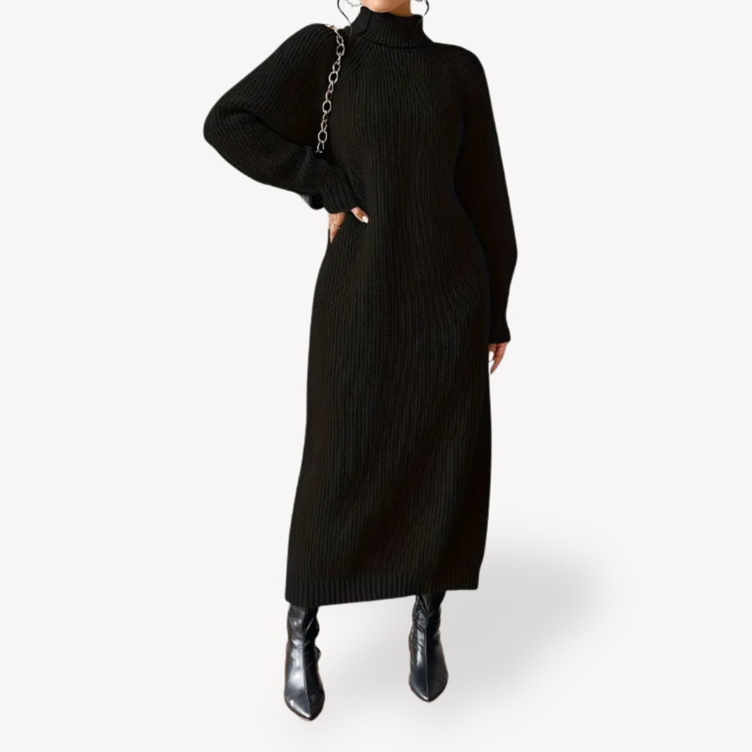 Ribbed Knit Turtleneck Dress for Women