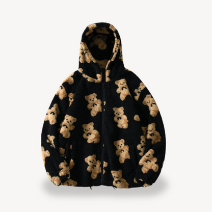 Teddy Bear Pattern Hooded Jacket for Women