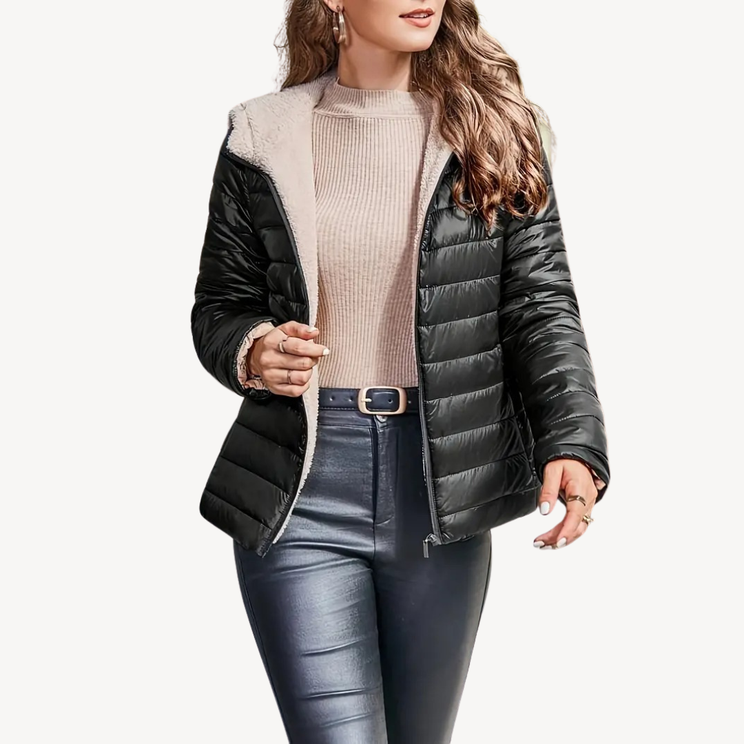 Women's Puffer Jacket with Sherpa Lining & Zipper