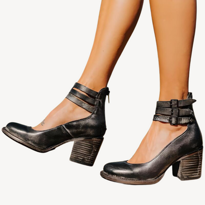 Women’s Orthopedic Leather Block Heel Ankle Strap Sandals