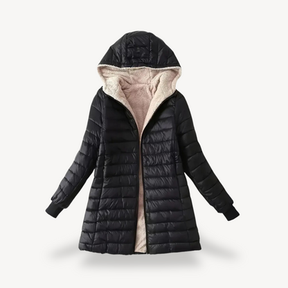 Women's Hooded Puffer Jacket with Sherpa Lining