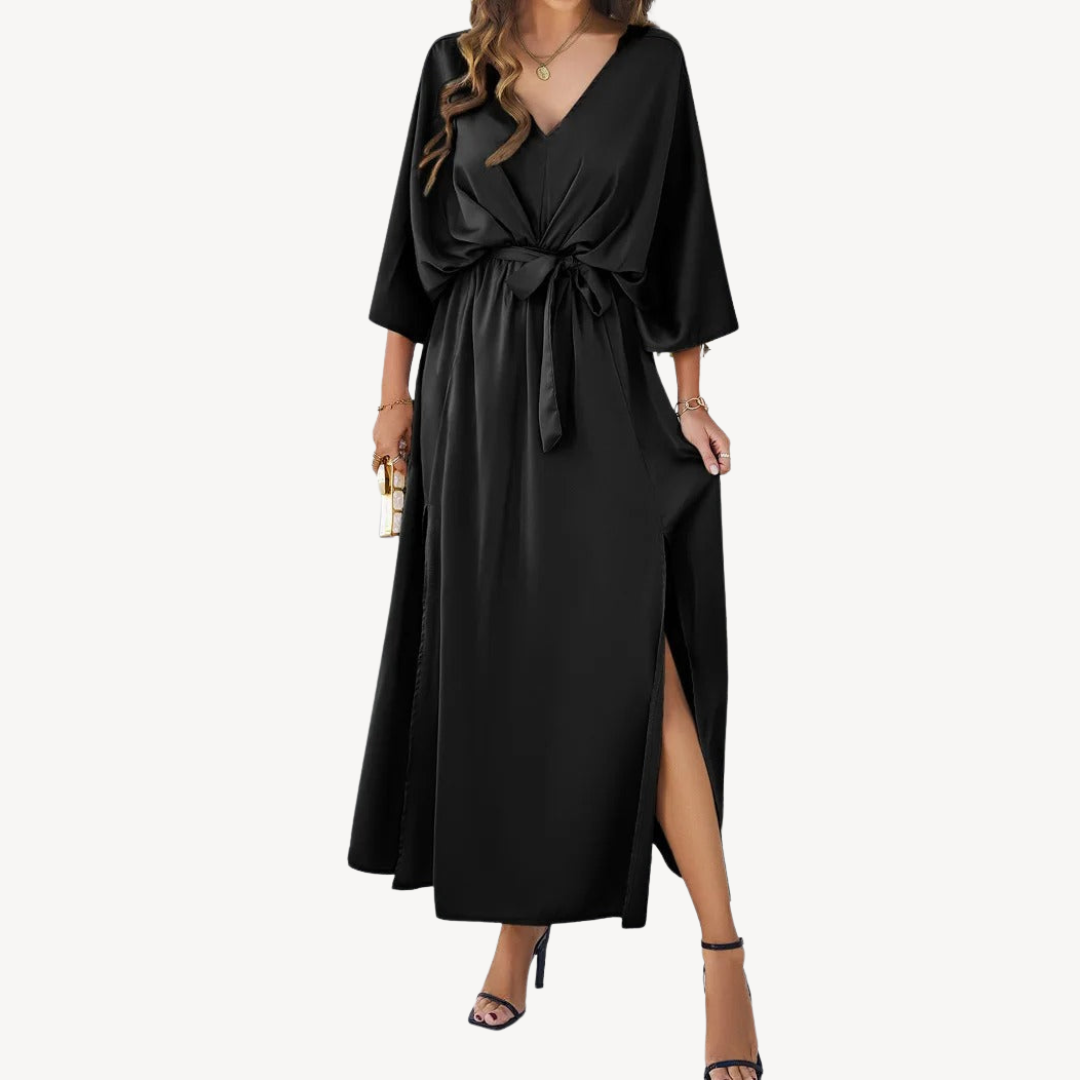 V-Neck Belted Maxi Dress