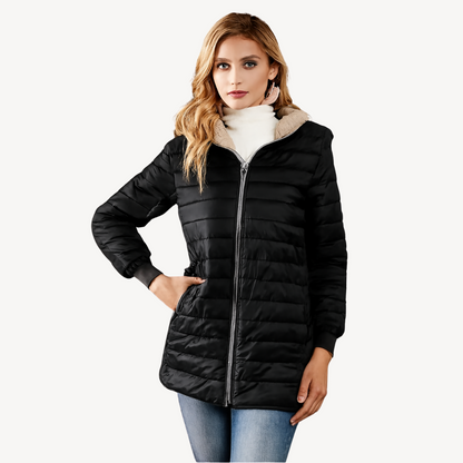 Women’s Faux Fur Lining Quilted Hooded Jacket