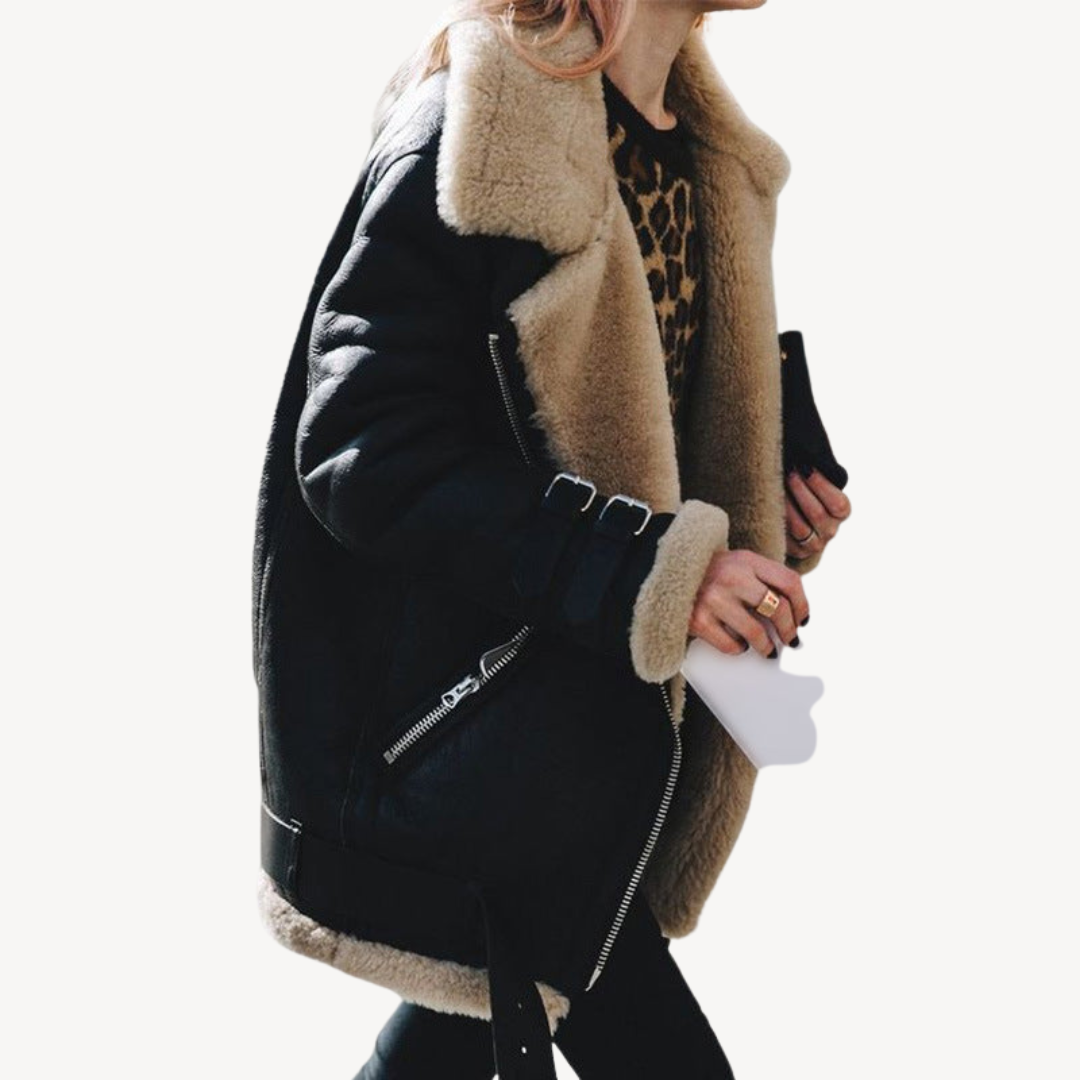 Shearling-Lined Biker Jacket for Women