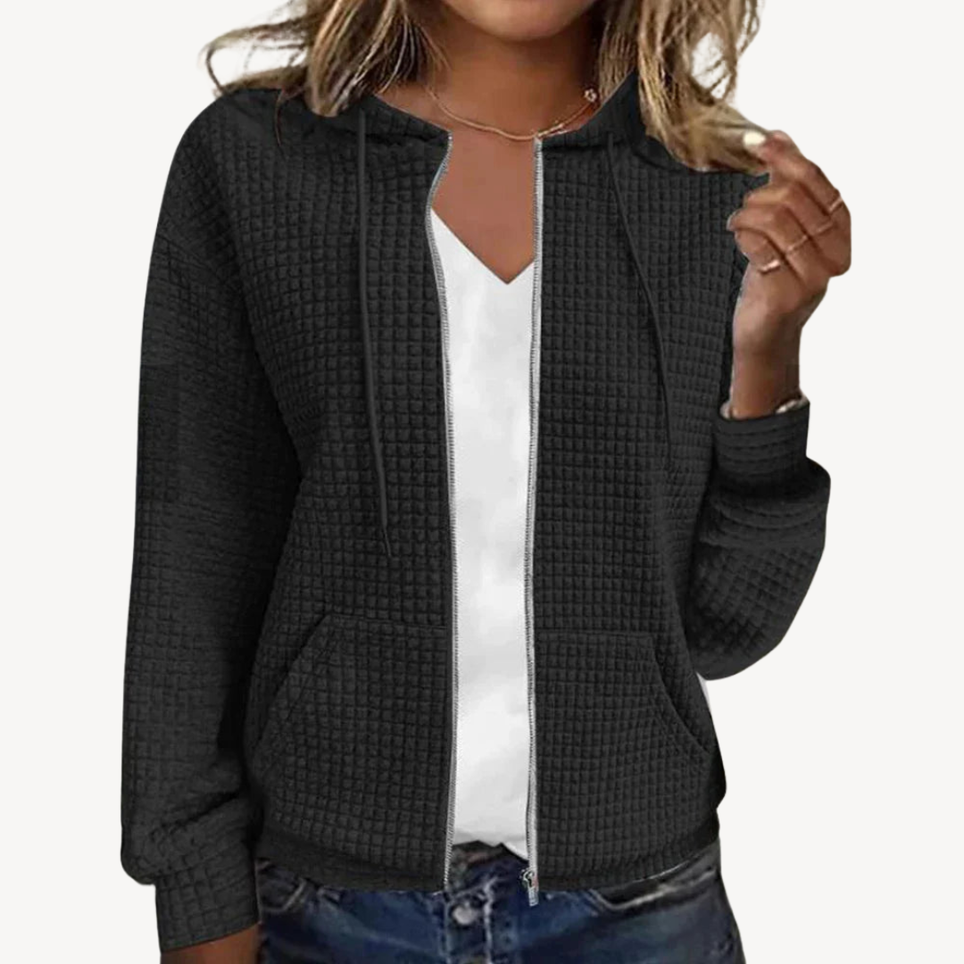 Waffle Knit Zipper with Hoodie for Women