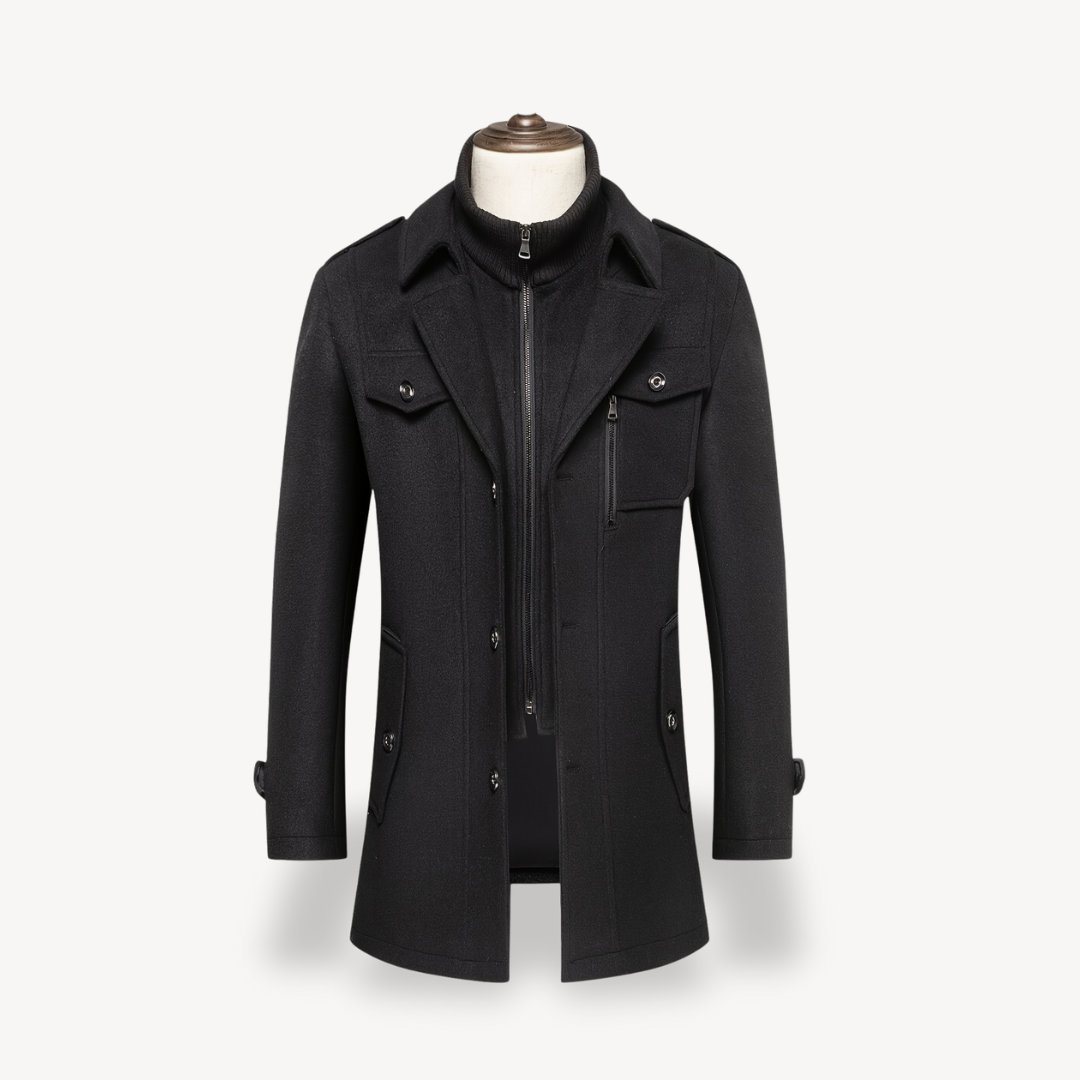 Men's Wool Blend Peacoat with Inner Bib
