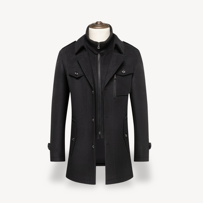 Men's Wool Blend Peacoat with Inner Bib