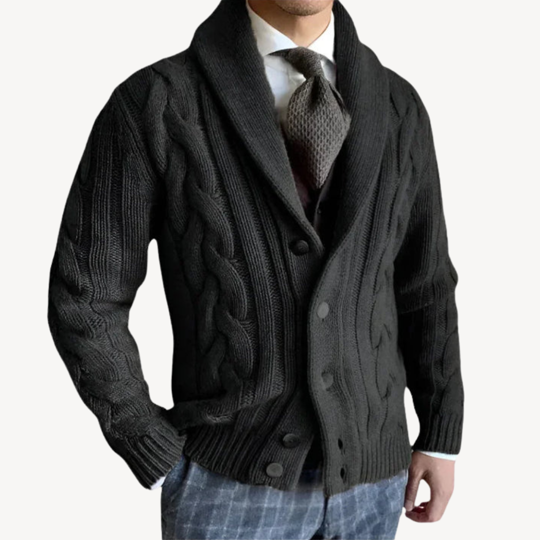 Men's Cable Knit Shawl Collar Cardigan