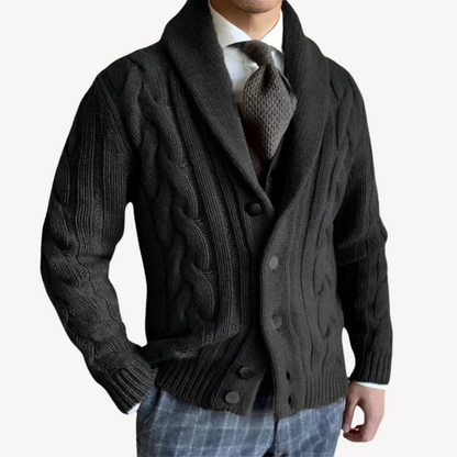 Men's Cable Knit Shawl Collar Cardigan