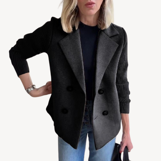 Women's Wool Blend Double-Breasted Knit Blazer