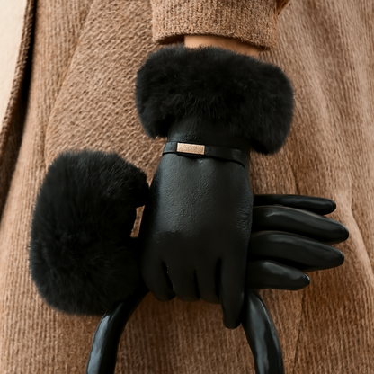 Faux Fur Trimmed Winter Gloves for Women