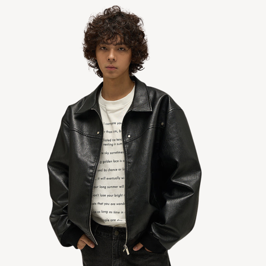 Men's Faux Leather Bomber Jacket