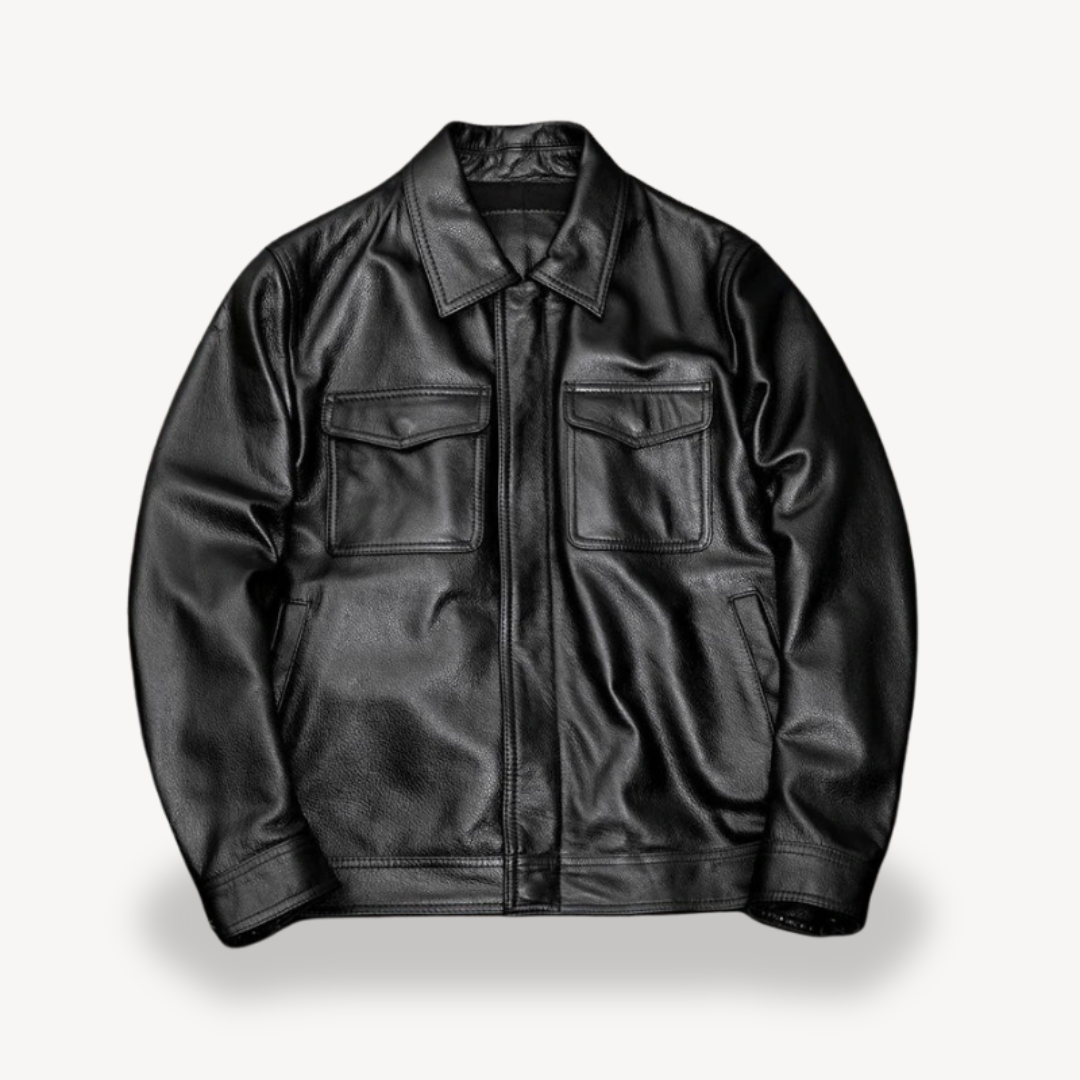 Men's Leather Jacket with Pockets