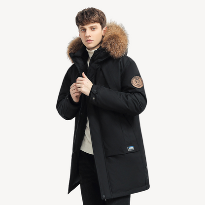 Winter Puffer Jacket with Faux Fur Hood for Men