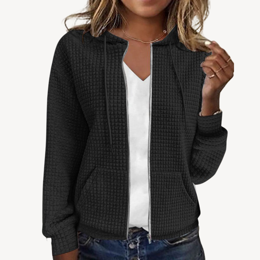 Women's Waffle Knit Zip-Up Hoodie Jacket
