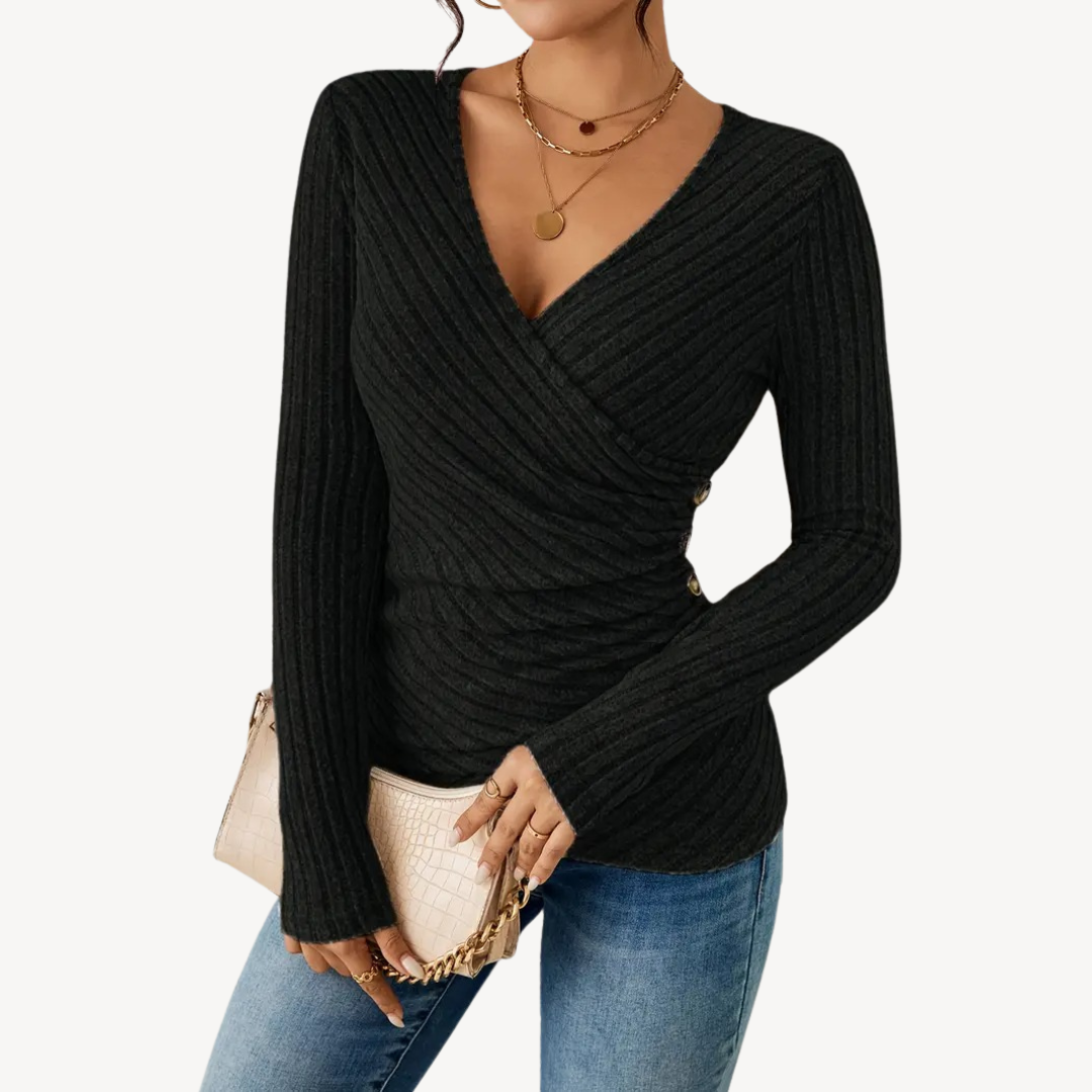 V-Neck Ribbed Top for Women