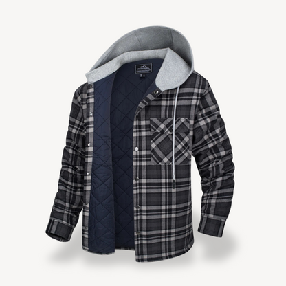 Plaid Quilted Hooded Jacket for Men