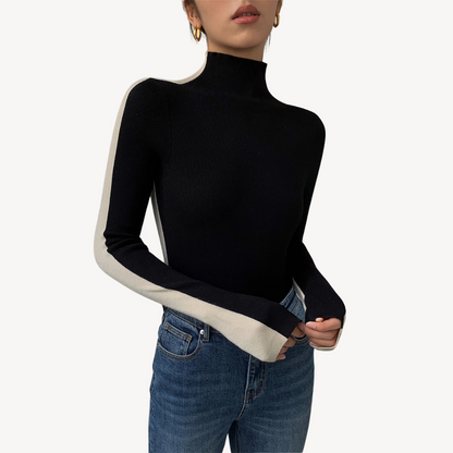 Women's Two-Tone Knit Turtleneck Top