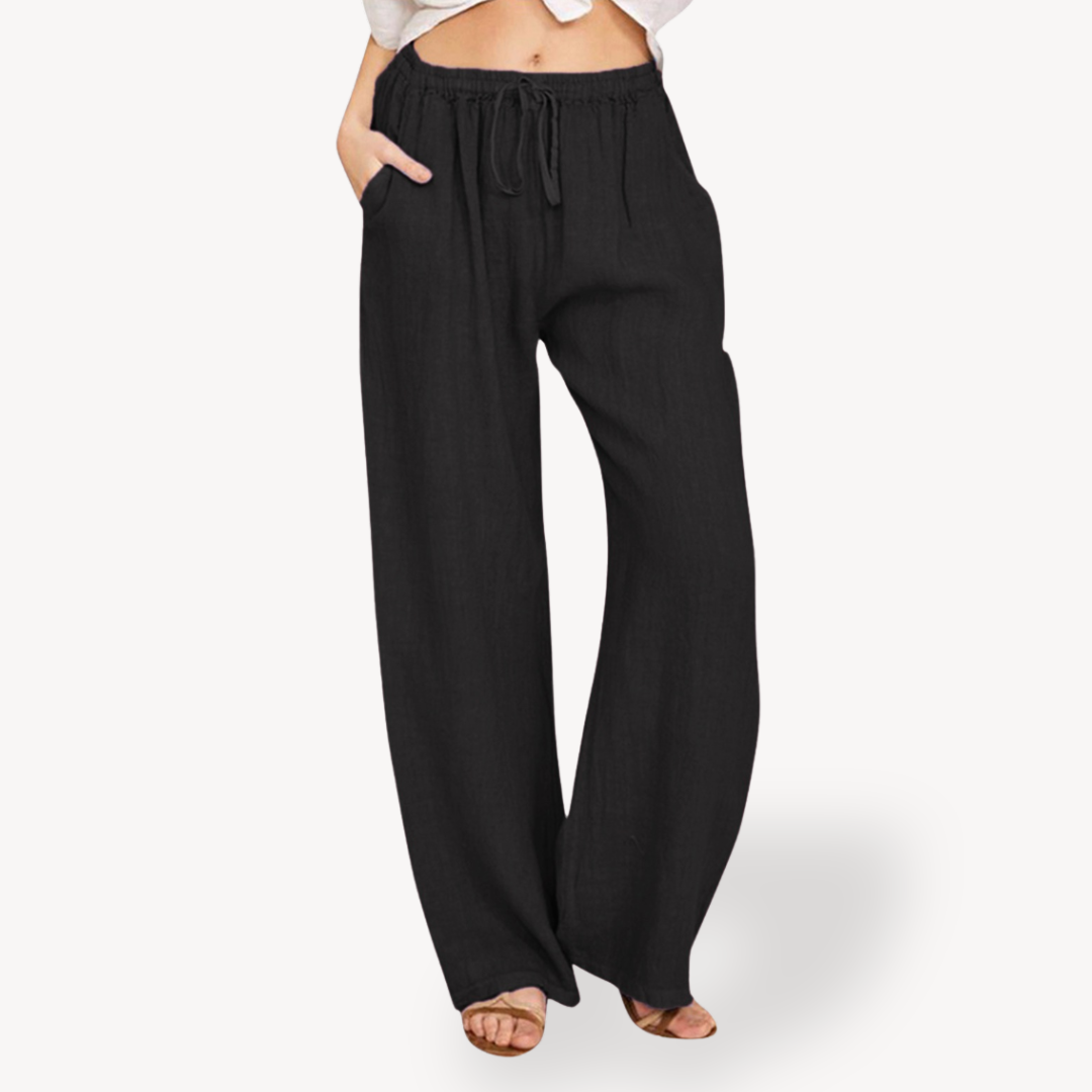 Women's Linen Wide-Leg Pants - Drawstring, Casual