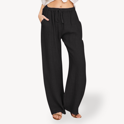 Women's Linen Wide-Leg Pants - Drawstring, Casual