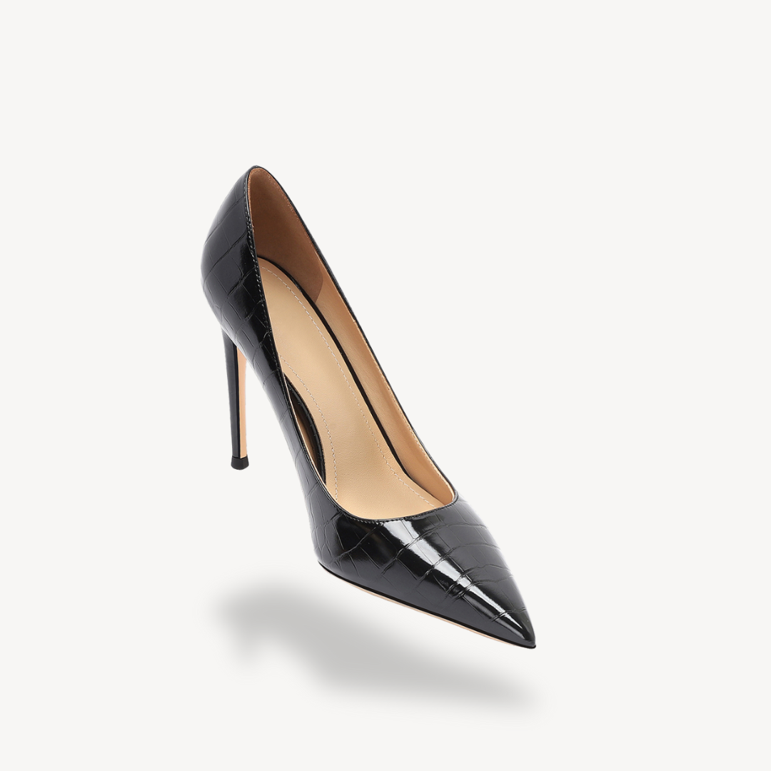 Orthopedic Croc-Embossed Pointed Heels for Women