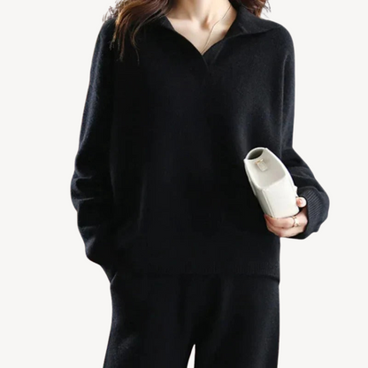 Casual Polo Knit Sweater Set for Women