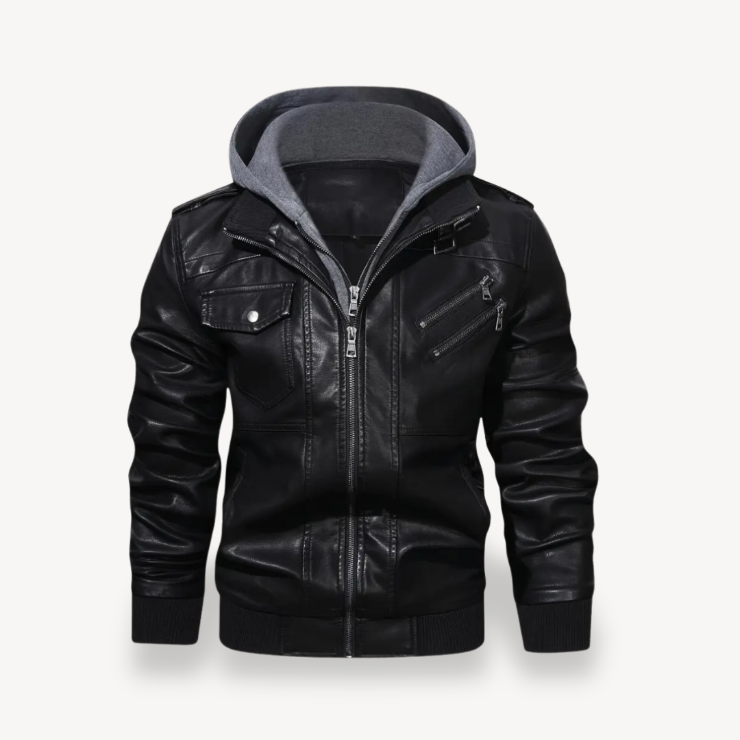 Leather Jacket with Hood for Men