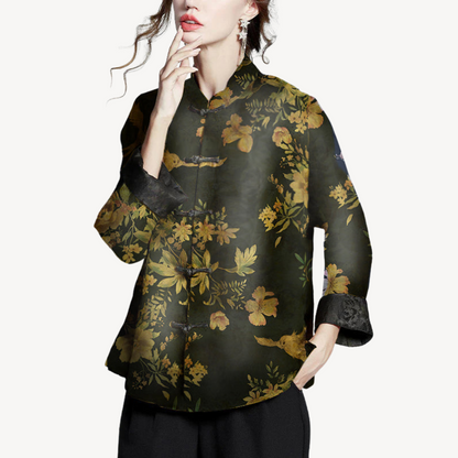 Vintage Chinese Calligraphy Cotton Linen Blouse Shirt Women
