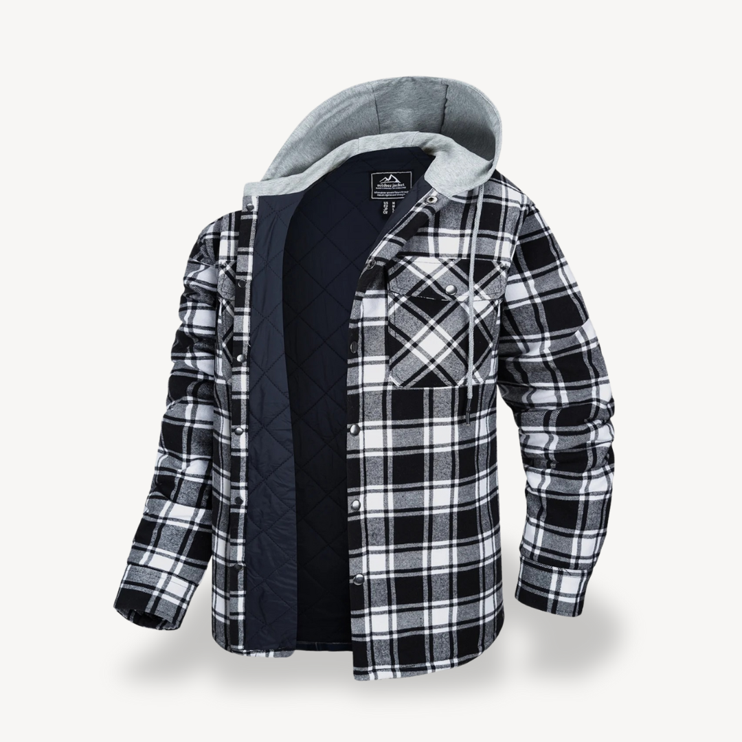 Plaid Quilted Hooded Jacket for Men